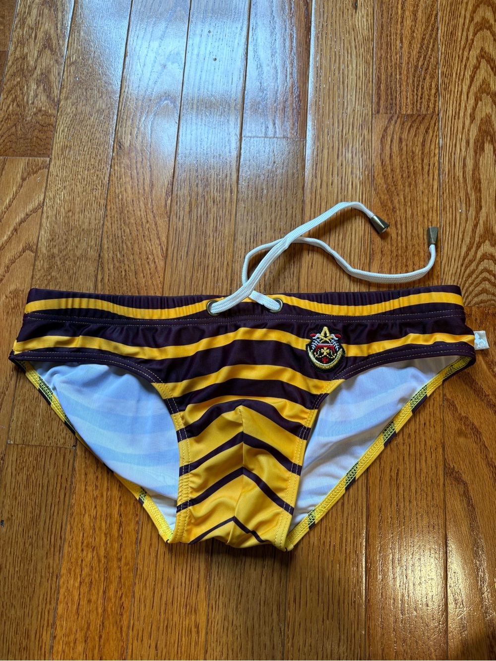 Ultra low rise Striped Men’s Swim Briefs - Yellow & Brown